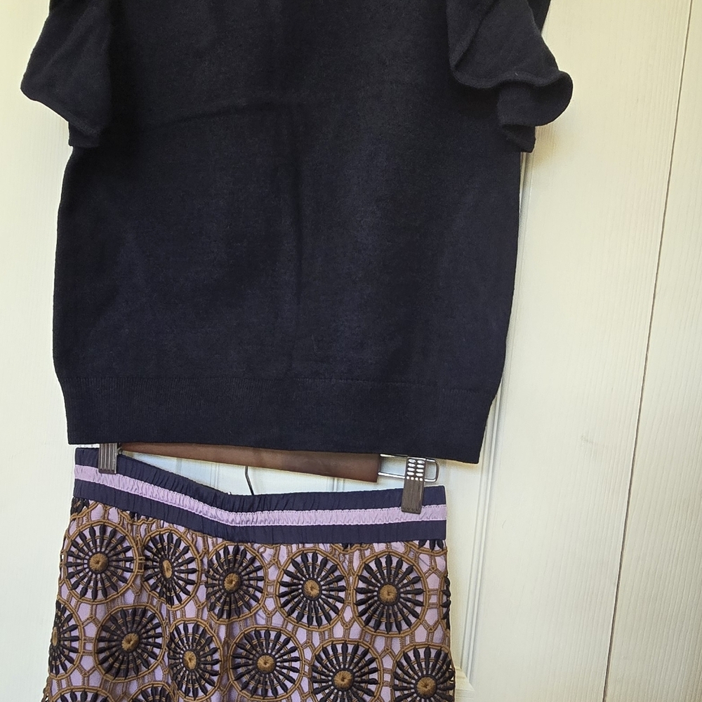 Floral Patterned Skirt And Navy Top